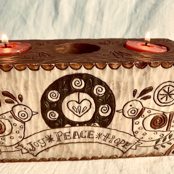 2007 Caribou Canyon Tea Light Candle Holder Joy Peace Hope Christmas Centerpiece - Picture 5 of 15